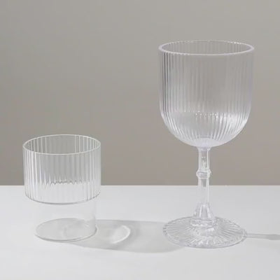 12 Pack Clear Ribbed Reusable Plastic Wine Goblets