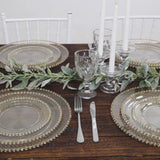 10-Pack Economy Round Plastic Charger Plates 13" in Clear/Gold Glitter with Beaded Rim, Stylish Dinner Party Serving Plates