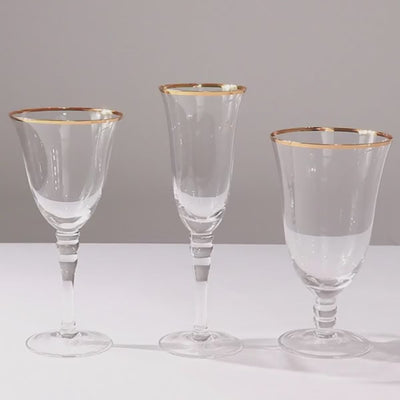 6 Pack Crystal Gold Rimmed Red Wine Glasses with Short Beaded Stem, 16oz Clear Water Goblet Cocktail