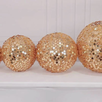 Set of 4 Glitter Gold Payette Sequin Hanging Lanterns Large Decorative Round Foldable Fabric Chinese