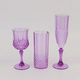 6 Pack 14oz Purple Crystal Cut Reusable Plastic Cocktail Tumbler Cups, Shatterproof Tall Highball