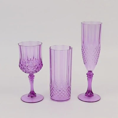 6 Pack 14oz Purple Crystal Cut Reusable Plastic Cocktail Tumbler Cups, Shatterproof Tall Highball