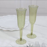 24-Pack Plastic Champagne Flutes Transparent Dusty Sage Green Flared Design - Lightweight Disposable