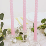 12-Pack Taper Candles Spiral Long Burn Wick Design Pink - Premium Unscented Wax Dinner Candle Sticks