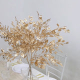 4 Pack Gold Metallic Artificial Leaf Sprays 33inch Italian Ruscus Branches Plastic Greenery Decor