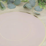 Dusty rose disposable placemat with gold rim, perfect for events and catering.