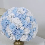 Light blue artificial rose flower ball centerpiece for wedding decor.