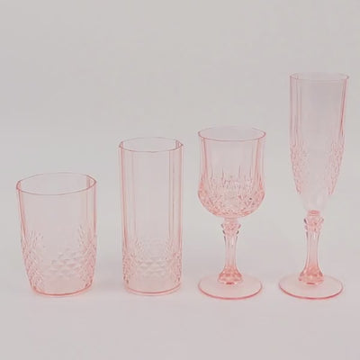 6 Pack Transparent Blush Crystal Cut Reusable Plastic Wedding Flute Glasses, 8oz Shatterproof