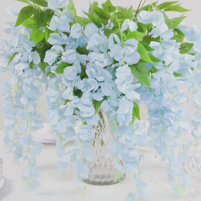 42inch Silk Hanging Wisteria Flower Garland Vines in Blue, Elaborated 5 Full Strands in#whtbkgd