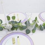 25-Pack Paper Round Dessert Plates in Lavender Lilac Sunray Design with Gold Rim