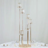 Gold 6-arm cluster candelabra candle holder with crystal accents.