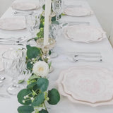 25 Pack White Pink Disposable Salad Plates in French Toile Floral Pattern