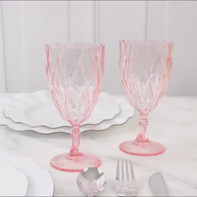 Blush vintage diamond cut plastic goblets for wine and beverages.