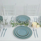 10-Pack Plastic Round Dinner Plates in Dusty Blue with Gold Beaded Rim - Disposable Party Plates