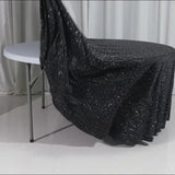 Black round tablecloth with rhinestone accents, seamless and wrinkle-free.