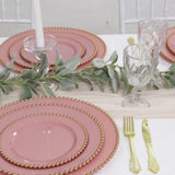 10-Pack Plastic 10" Round Dinner Plates in Dusty Rose with Gold Beaded Rim - Disposable Party Plates for Banquets & Festive Occasions