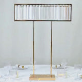 Gold crystal pendant flower stand centerpiece vase, 32" tall rectangular display rack.