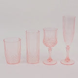 6 Pack 14oz Transparent Blush Crystal Cut Reusable Plastic Cocktail Tumbler Cups, Shatterproof Tall