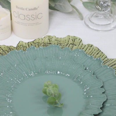 20-Pack 7inch Plastic Dessert Plates – Dusty Sage Green Reef Design Appetizer Salad