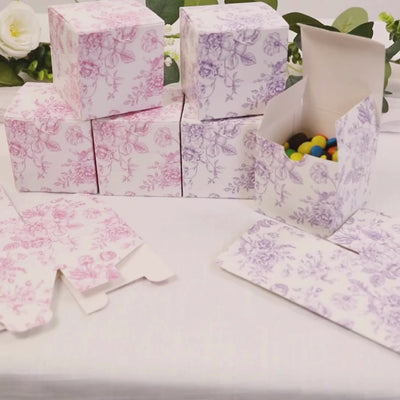 25 Pack Candy Treat Favor Boxes in French Toile Pattern - White and Lavender Party Gift Boxes