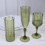 6-Pack Plastic Wedding Toast Flutes Dusty Sage Green Transparent Crystal Cut Style - Reusable