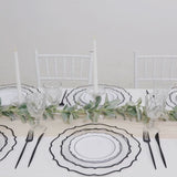 10-Pack Economy Plastic Round Charger Plates 13inch in Clear with Black Scalloped Rim