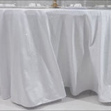 White round tablecloth with rhinestone accents, seamless and wrinkle-free.