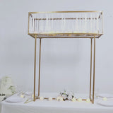 Gold crystal pendant flower stand centerpiece vase, 48" tall rectangular display rack.