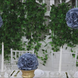 2 Pack 7" Dusty Blue Artificial Silk Rose Kissing Ball, Faux Flower Ball