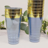 12 Pack Dusty Blue Plastic Cups Drinking Tumblers with Gold Rim, 17oz 