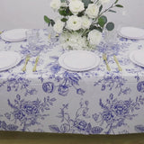 5-Pack Rectangular Plastic Tablecloths – White with Blue French Toile Pattern