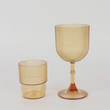 12 Pack Amber Gold Ribbed Reusable Plastic Wine Goblets