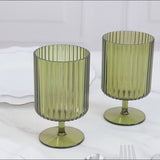 Dusty sage green vintage ribbed short stem goblets, reusable wine glasses.