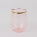 12 Pack Transparent Blush Plastic Stemless Wine Glasses with Gold Rim, 12oz Reusable Wine Tumbler