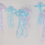 6 Pack Blue Purple Jellyfish Lamp Hanging Lantern Lights, 3 Flashing Modes Organza Ribbon 