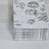 White napkins with sage green French toile floral pattern, 50-pack.