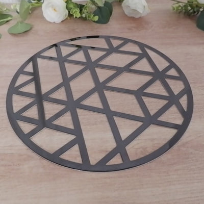 6 Pack Black Laser Cut Geometric Triangle Cardboard Dining Table Mats, Round Disposable Placemat