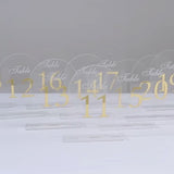 Clear Arch Acrylic Table Numbers (11-20) - 6"x7" Wedding Reception Signs with Gold Print