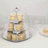 3-Tier Metallic Silver Plastic Cupcake Tower Stand with Embossed Baroque Rim, 13inch Round Cake