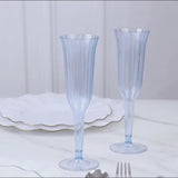 12-Pack Plastic Champagne Flutes Transparent Dusty Blue Flared Design - Lightweight