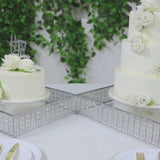 18inch Square Silver Cake Stand with Hanging Crystal Beads and Glass Top Metal Dessert Display Tray