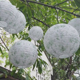 Set of 8 White Sage Green Hanging Chinese Lanterns in French Toile Floral Pattern