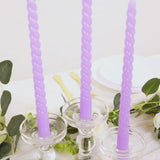 12-Pack Taper Candles Spiral Long Burn Wick Design Lavender Lilac - Premium Unscented Wax Dinner