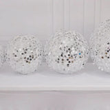 Set of 4 Glitter Silver Payette Sequin Hanging Lanterns, Large Decorative Round Foldable Fabric