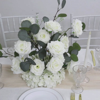 4-Pack White Artificial Flower Arrangements – 20inch Roses, Hydrangeas & Eucalyptus