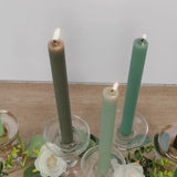 5 Pack 9inch Assorted Sage Green Premium Unscented Ribbed Wax Taper Candles