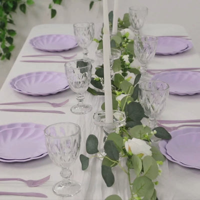 20 Pack Biodegradable Dinner Plates in Lavender Lilac –Swirl Scalloped Pastel Color