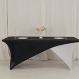 Black White Cross Over Stretch Spandex Table Cover 6ft Rectangular Fitted Tablecloth for 72"x30" Tables