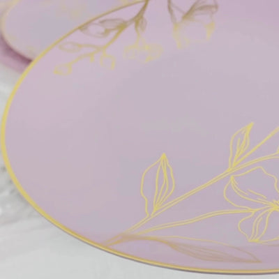 Set of 20 Lavender Lilac Plastic Dinner Dessert Plates With Metallic Gold Floral Design