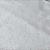 White scuba polyester napkin with rhinestone accents, 20"x20", wrinkle-free.